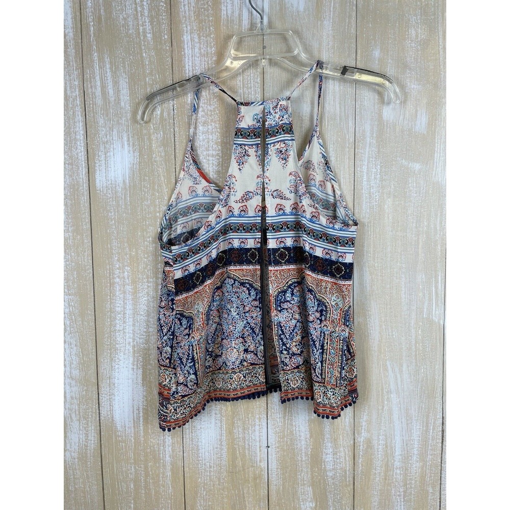 AnM Size Small Peasant Boho Cami Top Open Back Fringe Trim - Picture 5 of 11